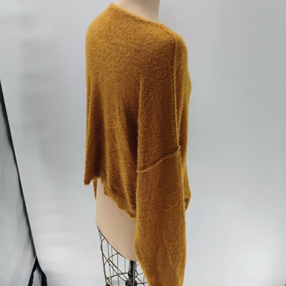 Free People Princess Sweater Gold Fuzzy Vneck Pullover S - Picture 6 of 12